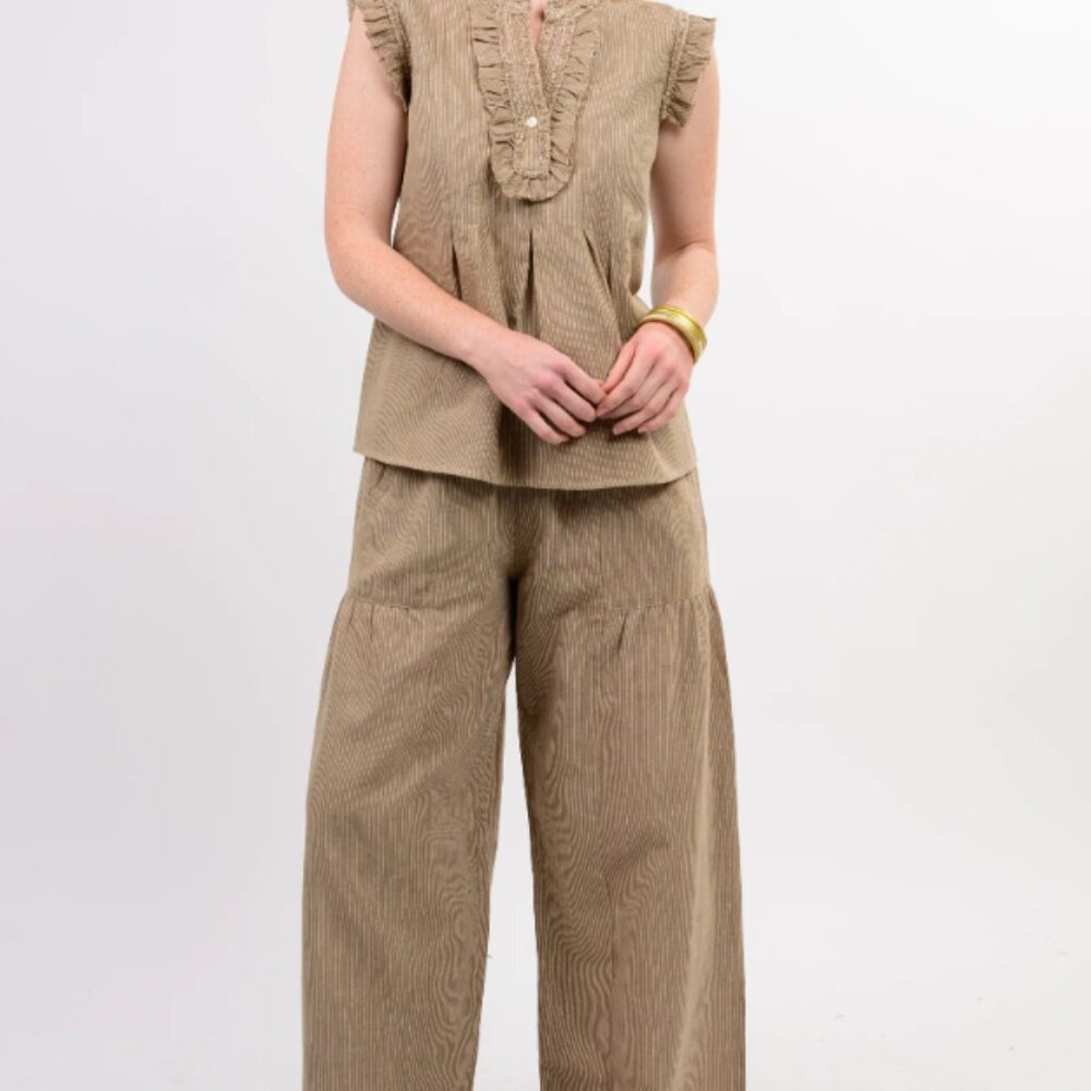 NWT IVY JANE KHAKI WIDE LEG STRIPED PANT - Picture 3 of 3